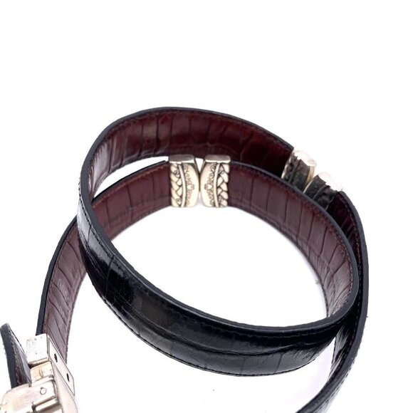 Brighton Vintage Reversible Black Brown Croc Embossed Belt Adjustable Buckle 35\